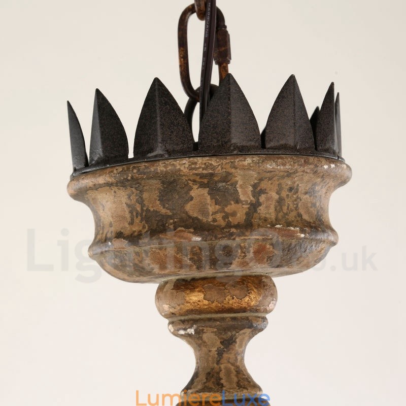 Lustre vintage en bois à 6 lumières
