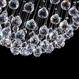 Lustre suspendu moderne en cristal à 5 lumières, design argenté, globe en cristal transparent