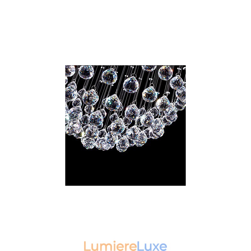 Lustre suspendu moderne en cristal à 5 lumières, design argenté, globe en cristal transparent