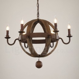 Lustre vintage en bois à 6 lumières