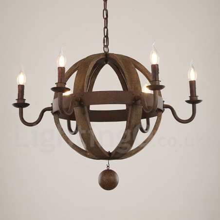 Lustre vintage en bois à 6 lumières Lustre vintage en bois à 6 lumières