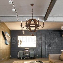Lustre vintage en bois à 6 lumières