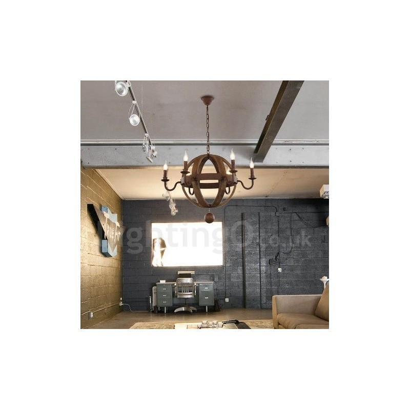 Lustre vintage en bois à 6 lumières