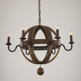 Lustre vintage en bois à 6 lumières