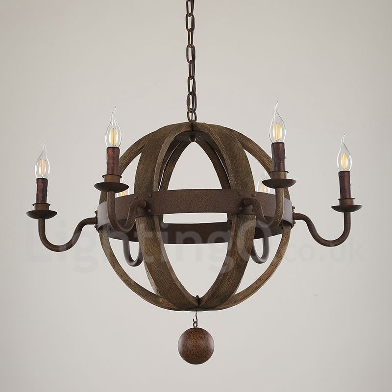 Lustre vintage en bois à 6 lumières