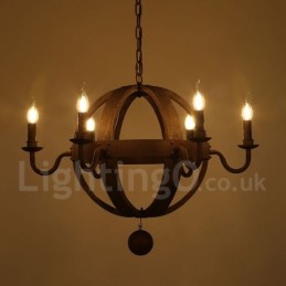 Lustre vintage en bois à 6 lumières