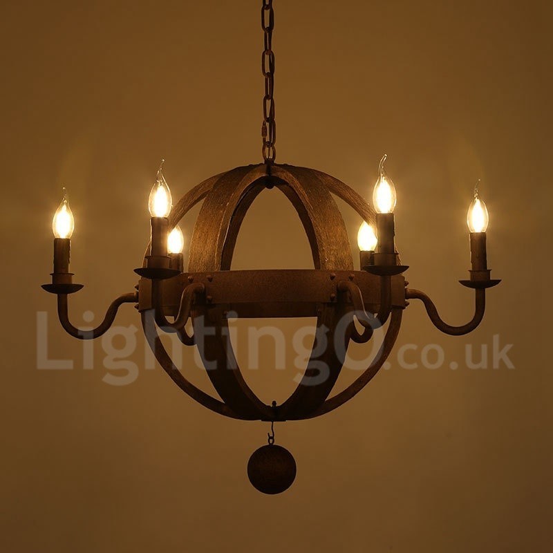 Lustre vintage en bois à 6 lumières