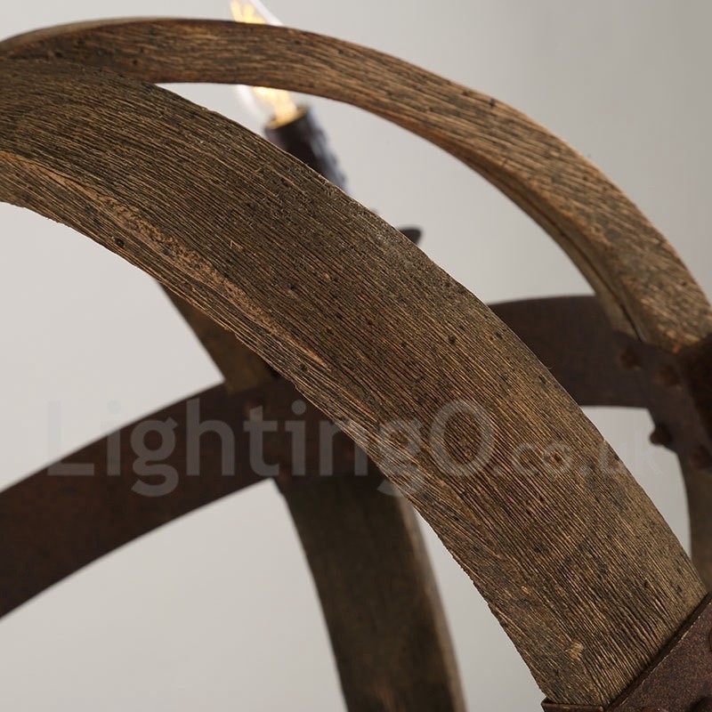 Lustre vintage en bois à 6 lumières
