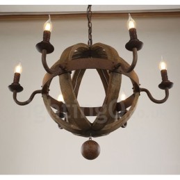Lustre vintage en bois à 6 lumières