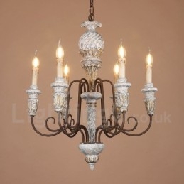 Lustre rustique vintage en bois à 6 lumières, à un seul niveau, pour la lumière