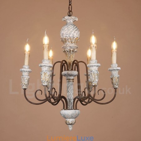Lustre rustique vintage en bois à 6 lumières, à un seul niveau, pour la lumière Lustre rustique vintage en bois à 6 lumières, à un seul niveau, pour la lumière