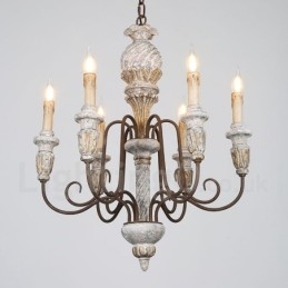 Lustre rustique vintage en bois à 6 lumières, à un seul niveau, pour la lumière