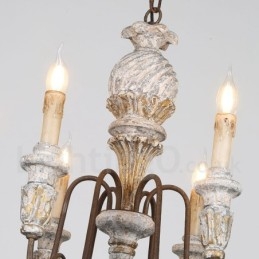 Lustre rustique vintage en bois à 6 lumières, à un seul niveau, pour la lumière