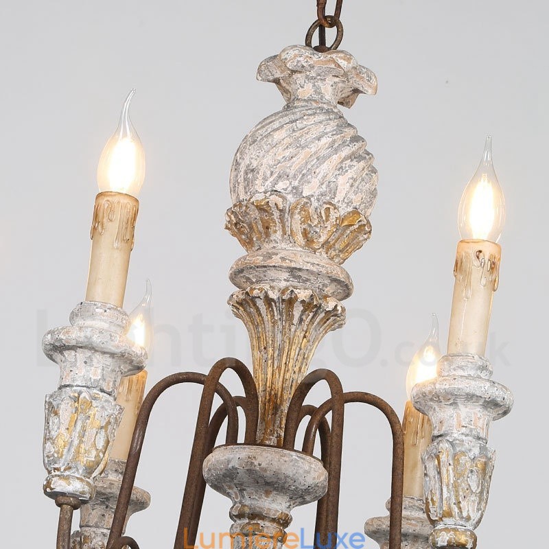 Lustre rustique vintage en bois à 6 lumières, à un seul niveau, pour la lumière