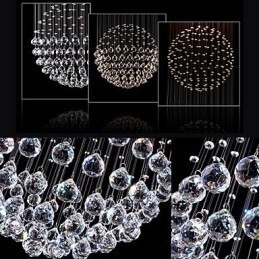 Lustre suspendu moderne en cristal à 5 lumières, design argenté, globe en cristal transparent