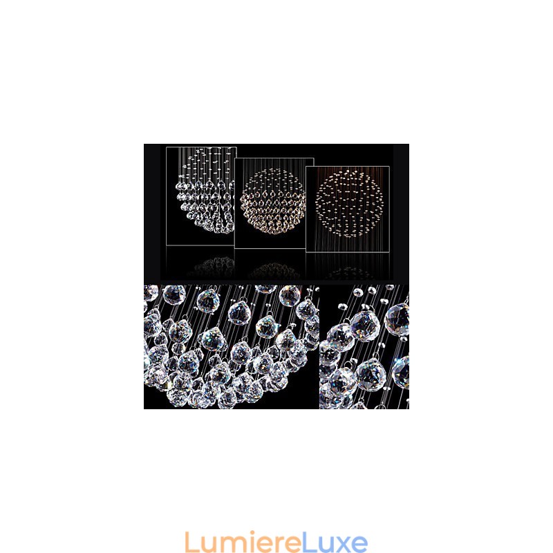 Lustre suspendu moderne en cristal à 5 lumières, design argenté, globe en cristal transparent