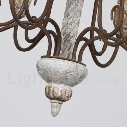 Lustre rustique vintage en bois à 6 lumières, à un seul niveau, pour la lumière