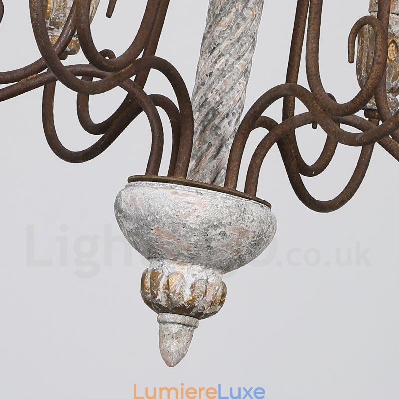 Lustre rustique vintage en bois à 6 lumières, à un seul niveau, pour la lumière