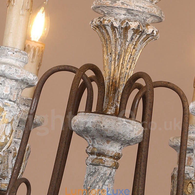 Lustre rustique vintage en bois à 6 lumières, à un seul niveau, pour la lumière