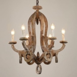 Lustre vintage en bois clair à 6 lumières, à un seul niveau
