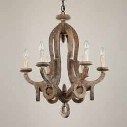 Lustre vintage en bois clair à 6 lumières, à un seul niveau