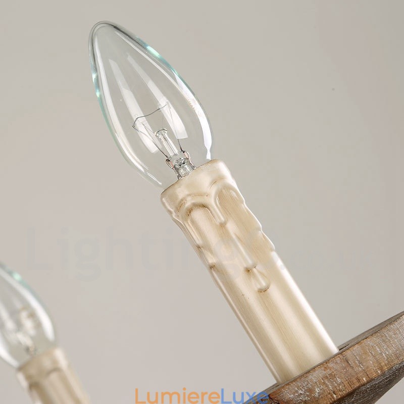 Lustre vintage en bois clair à 6 lumières, à un seul niveau
