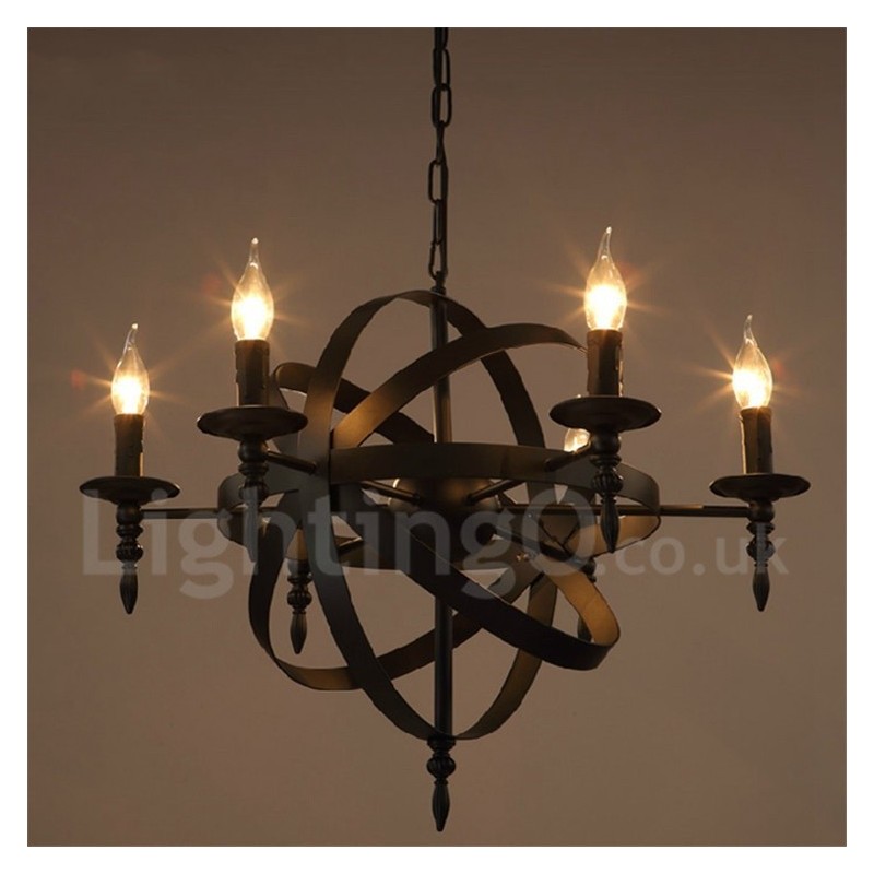 Lustre rétro vintage en métal à 6 lumières à un seul niveau