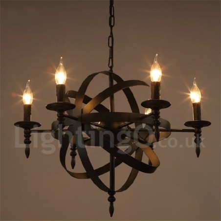 Lustre rétro vintage en métal à 6 lumières à un seul niveau Lustre rétro vintage en métal à 6 lumières à un seul niveau