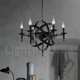 Lustre rétro vintage en métal à 6 lumières à un seul niveau