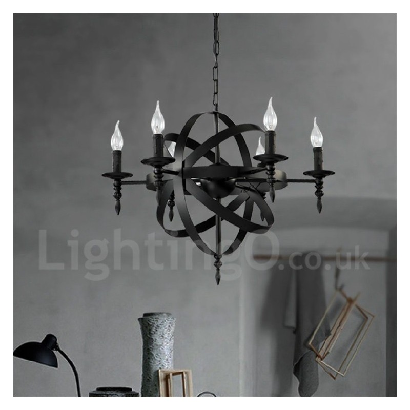 Lustre rétro vintage en métal à 6 lumières à un seul niveau