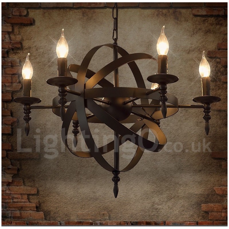 Lustre rétro vintage en métal à 6 lumières à un seul niveau