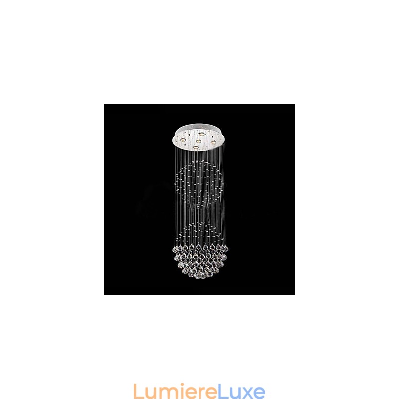 Lustre suspendu moderne en cristal à 5 lumières, design argenté, globe en cristal transparent