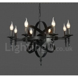 Lustre noir rétro vintage en métal à 8 lumières à un seul niveau