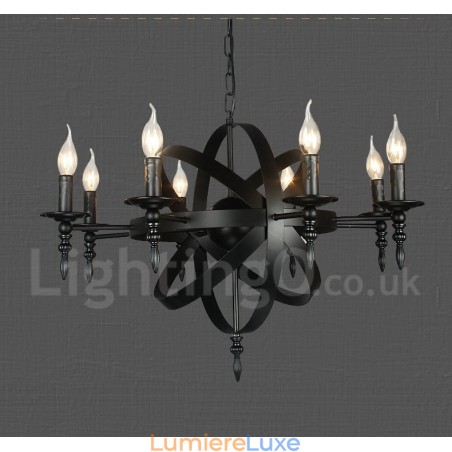 Lustre noir rétro vintage en métal à 8 lumières à un seul niveau Lustre noir rétro vintage en métal à 8 lumières à un seul niveau