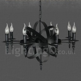 Lustre noir rétro vintage en métal à 8 lumières à un seul niveau