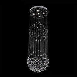 Lustre suspendu moderne en cristal à 5 lumières, design argenté, globe en cristal transparent