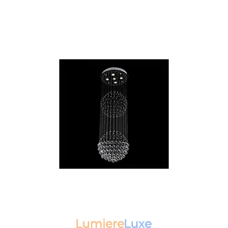 Lustre suspendu moderne en cristal à 5 lumières, design argenté, globe en cristal transparent