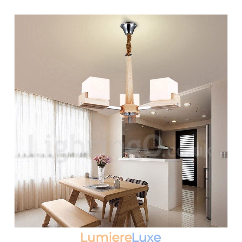 Lustre contemporain moderne en bois à 3 niveaux