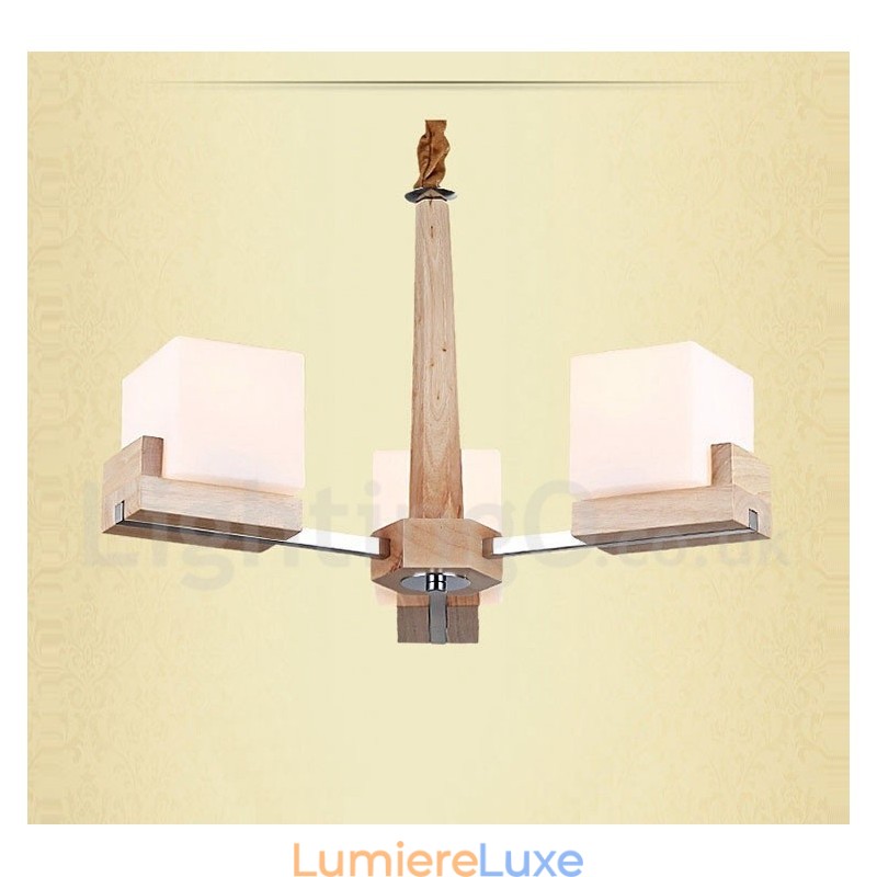 Lustre contemporain moderne en bois à 3 niveaux
