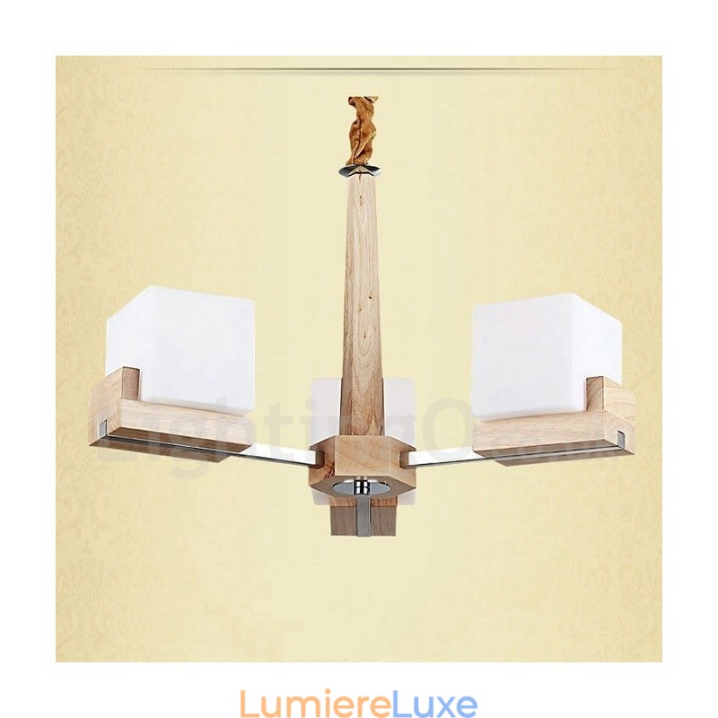 Lustre contemporain moderne en bois à 3 niveaux