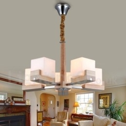 Lustre contemporain moderne en bois à 5 lumières à un seul niveau