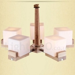 Lustre contemporain moderne en bois à 5 lumières à un seul niveau
