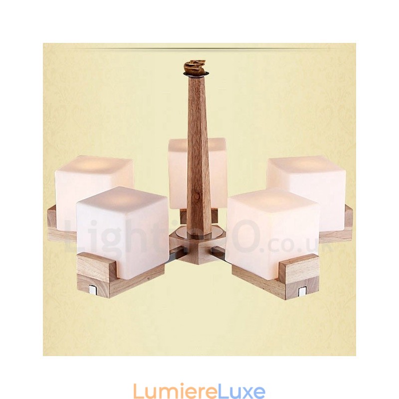 Lustre contemporain moderne en bois à 5 lumières à un seul niveau