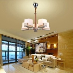 Lustre contemporain moderne en bois à 5 lumières à un seul niveau