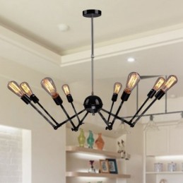 Lustre noir rétro vintage en métal à 8 lumières à un seul niveau