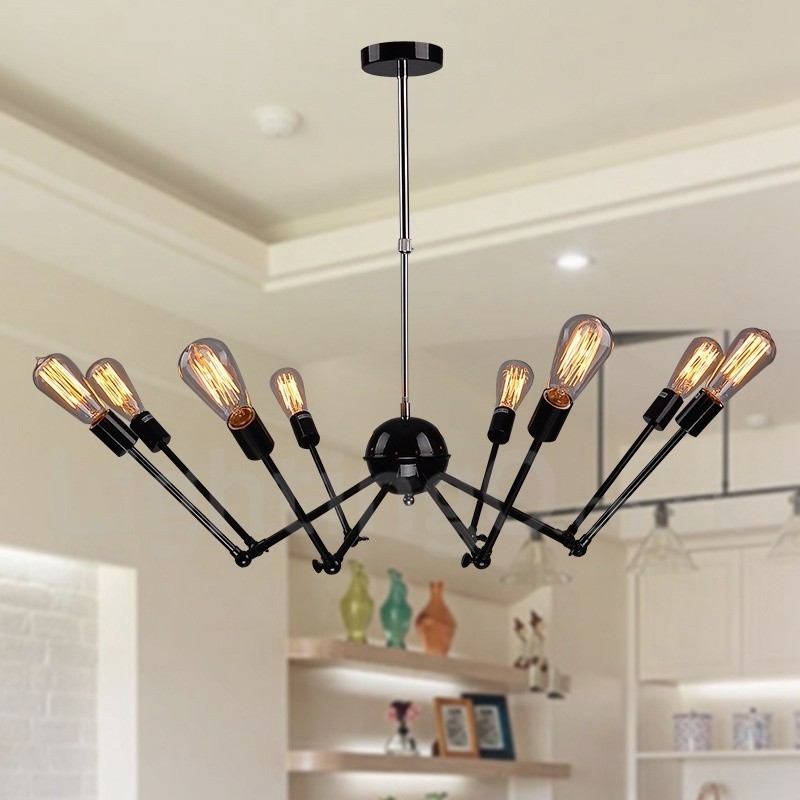 Lustre noir rétro vintage en métal à 8 lumières à un seul niveau