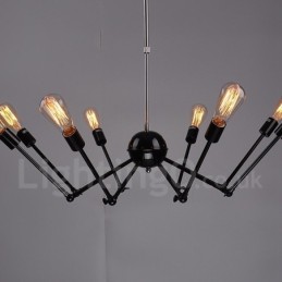 Lustre noir rétro vintage en métal à 8 lumières à un seul niveau