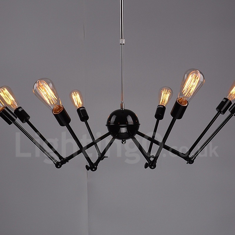 Lustre noir rétro vintage en métal à 8 lumières à un seul niveau