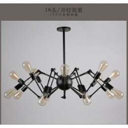 Lustre noir rétro vintage en métal à 8 lumières à un seul niveau