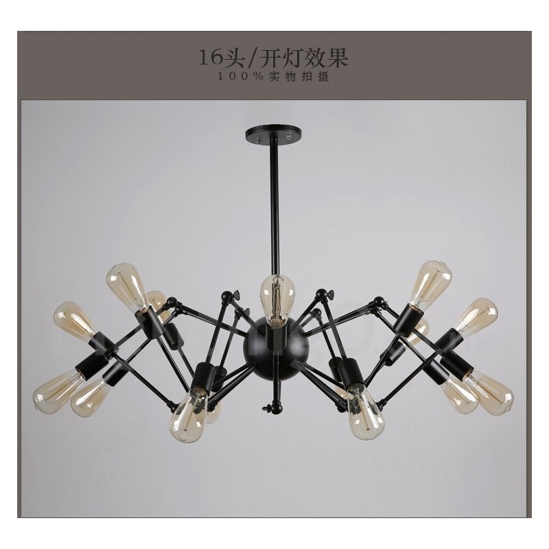 Lustre noir rétro vintage en métal à 8 lumières à un seul niveau